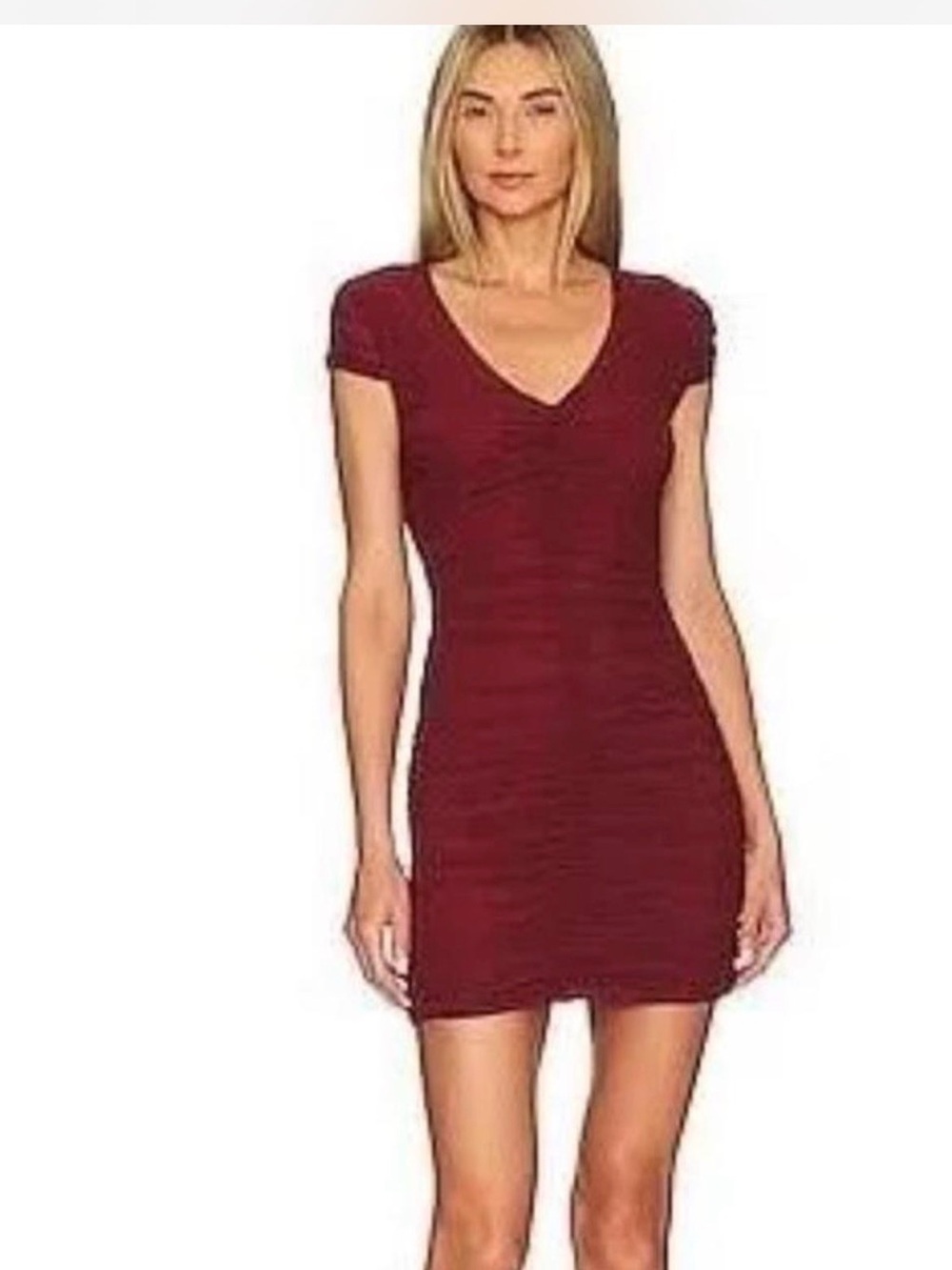 Steve Madden Burgundy V-Neck Short Sleeve Mini Dress